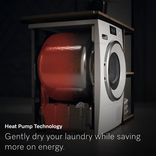 Miele T1 EcoSpeed TSD643 WP Wifi Connected 9Kg Heat Pump Tumble Dryer - White - Annotation - heat pump tech shot